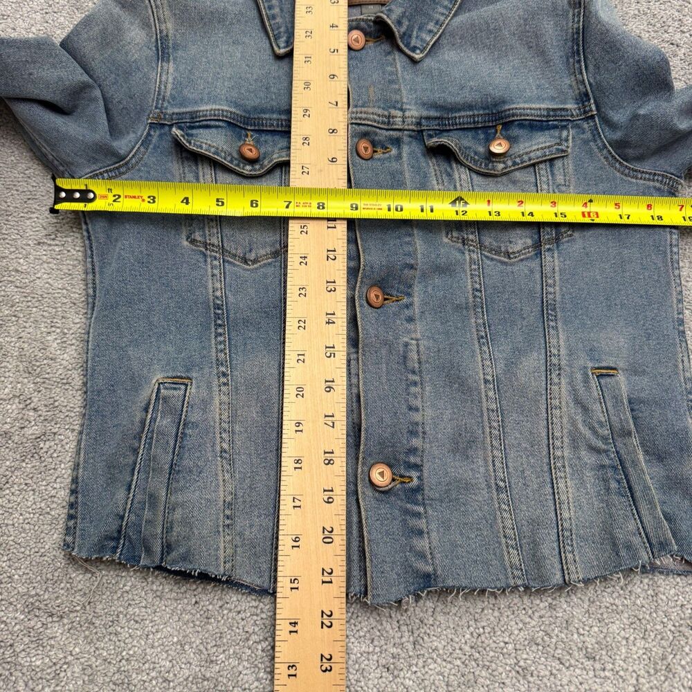 Asos Denim Jacket Womens XS Blue Medium Wash Raw Hem Button Up Trucker Casual - Picture 7 of 16